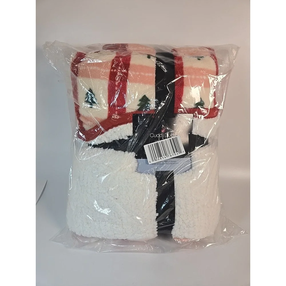 Cuddl Duds Christmas Trees Plaid White Throw Faux Sherpa 50 x 60 New‎ Cozy